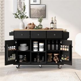 Kitchen Cart with Rubber wood Drop-Leaf Countertop ,Cabinet door internal storage racks