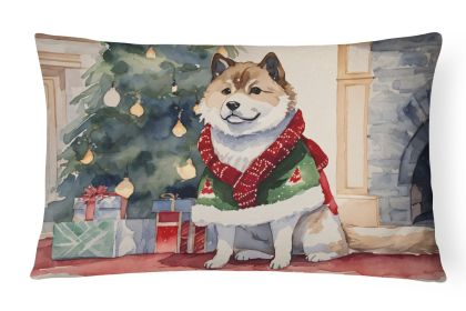 Waiting on Christmas Throw Pillow Throw Pillow for Indoor Couch Bed Outdoor Patio Washable, Akita 1217,12Hx16W