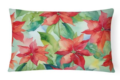 Flowers in Watercolor Throw Pillow Throw Pillow for Indoor Couch Bed Outdoor Patio Washable, Poinsettias 1602,12Hx16W