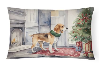 Waiting on Christmas Throw Pillow Throw Pillow for Indoor Couch Bed Outdoor Patio Washable, Beagle 1246,12Hx16W