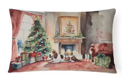 Waiting on Christmas Throw Pillow Throw Pillow for Indoor Couch Bed Outdoor Patio Washable, Basset Hound 1242,12Hx16W