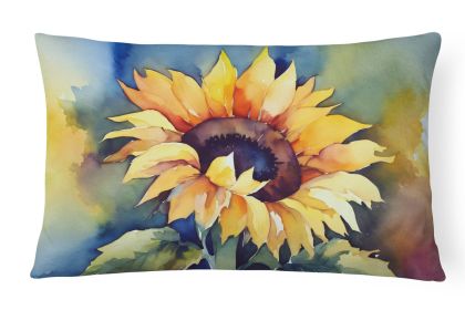 Flowers in Watercolor Throw Pillow Throw Pillow for Indoor Couch Bed Outdoor Patio Washable, Sunflowers 1615,12Hx16W