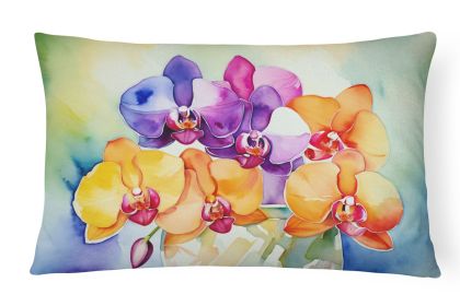 Flowers in Watercolor Throw Pillow Throw Pillow for Indoor Couch Bed Outdoor Patio Washable, Orchids 1601,12Hx16W