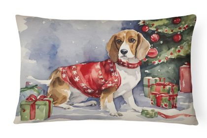 Waiting on Christmas Throw Pillow Throw Pillow for Indoor Couch Bed Outdoor Patio Washable, Beagle 1244,12Hx16W