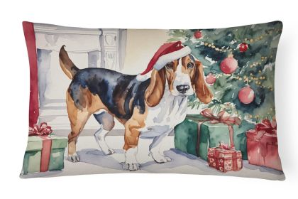 Waiting on Christmas Throw Pillow Throw Pillow for Indoor Couch Bed Outdoor Patio Washable, Basset Hound 1238,12Hx16W