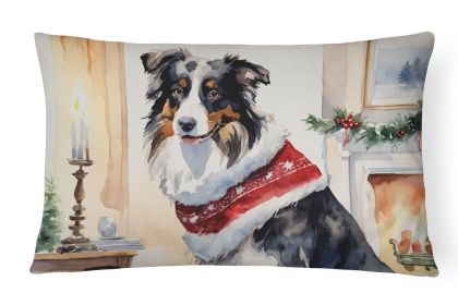 Waiting on Christmas Throw Pillow Throw Pillow for Indoor Couch Bed Outdoor Patio Washable, Australian Shepherd 1229,12Hx16W