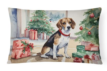 Waiting on Christmas Throw Pillow Throw Pillow for Indoor Couch Bed Outdoor Patio Washable, Beagle 1248,12Hx16W