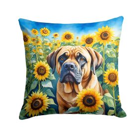 Mastiff in Sunflowers Throw Pillow Machine Washable, Indoor Outdoor Decorative Pillow for Couch, Bed or Patio, 14Hx14W