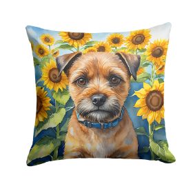 Border Terrier in Sunflowers Throw Pillow Machine Washable, Indoor Outdoor Decorative Pillow for Couch, Bed or Patio, 14Hx14W