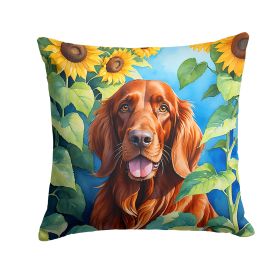 Irish Setter in Sunflowers Throw Pillow Machine Washable, Indoor Outdoor Decorative Pillow for Couch, Bed or Patio, 14Hx14W