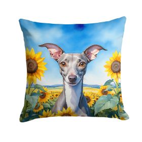 Italian Greyhound in Sunflowers Throw Pillow Machine Washable, Indoor Outdoor Decorative Pillow for Couch, Bed or Patio, 14Hx14W