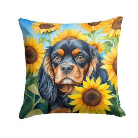 Cavalier Spaniel in Sunflowers Throw Pillow Machine Washable, Indoor Outdoor Decorative Pillow for Couch, Bed or Patio, 14Hx14W