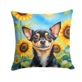 Chihuahua in Sunflowers Throw Pillow Machine Washable, Indoor Outdoor Decorative Pillow for Couch, Bed or Patio, 14Hx14W