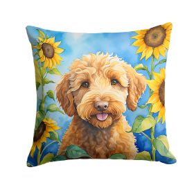 Labradoodle in Sunflowers Throw Pillow Machine Washable, Indoor Outdoor Decorative Pillow for Couch, Bed or Patio, 14Hx14W