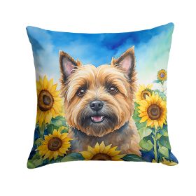 Cairn Terrier in Sunflowers Throw Pillow Machine Washable, Indoor Outdoor Decorative Pillow for Couch, Bed or Patio, 14Hx14W