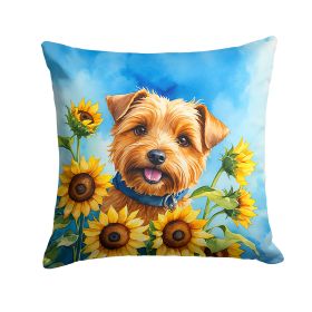 Norfolk Terrier in Sunflowers Throw Pillow Machine Washable, Indoor Outdoor Decorative Pillow for Couch, Bed or Patio, 14Hx14W