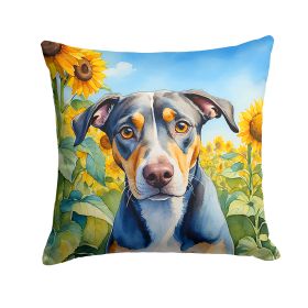 Catahoula in Sunflowers Throw Pillow Machine Washable, Indoor Outdoor Decorative Pillow for Couch, Bed or Patio, 14Hx14W