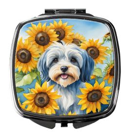 NEW Tibetan Terrier in Sunflowers Compact Mirror Decorative Travel Makeup Mirror for Women Girls Gifts Pocket Makeup Mirror Folding Handheld