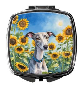 NEW Whippet in Sunflowers Compact Mirror Decorative Travel Makeup Mirror for Women Girls Gifts Pocket Makeup Mirror Folding Handheld