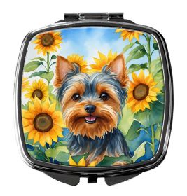 NEW Yorkshire Terrier in Sunflowers Compact Mirror Decorative Travel Makeup Mirror for Women Girls Gifts Pocket Makeup Mirror Folding Handheld