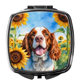 NEW Welsh Springer Spaniel in Sunflowers Compact Mirror Decorative Travel Makeup Mirror for Women Girls Gifts Pocket Makeup Mirror Folding Handheld