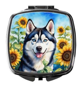 NEW Siberian Husky in Sunflowers Compact Mirror Decorative Travel Makeup Mirror for Women Girls Gifts Pocket Makeup Mirror Folding Handheld