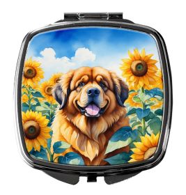 NEW Tibetan Mastiff in Sunflowers Compact Mirror Decorative Travel Makeup Mirror for Women Girls Gifts Pocket Makeup Mirror Folding Handheld