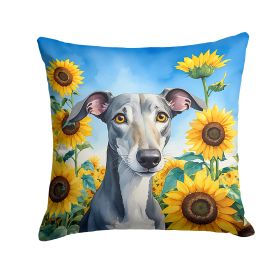 Greyhound in Sunflowers Throw Pillow Machine Washable, Indoor Outdoor Decorative Pillow for Couch, Bed or Patio, 14Hx14W (Default: Default)