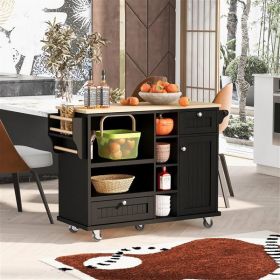 Kitchen Island Cart with Storage Cabinet and Two Locking Wheels,Solid wood desktop,Microwave cabinet (Color: as picture)