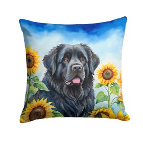 Newfoundland in Sunflowers Throw Pillow Machine Washable, Indoor Outdoor Decorative Pillow for Couch, Bed or Patio, 14Hx14W (Default: Default)