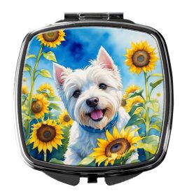 NEW Westie in Sunflowers Compact Mirror Decorative Travel Makeup Mirror for Women Girls Gifts Pocket Makeup Mirror Folding Handheld (Default: Default)