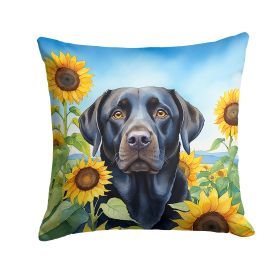 Labrador Retriever in Sunflowers Throw Pillow Machine Washable, Indoor Outdoor Decorative Pillow for Couch, Bed or Patio, 14Hx14W (Default: Default)